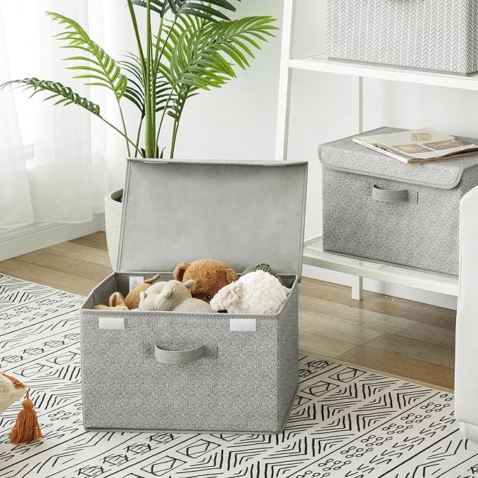 GRANNY SAYS Storage Boxes with Lids, Fabric Storage Bins, Keepsake Box, Closet Organizers and Storage, Gray, 2-Pack