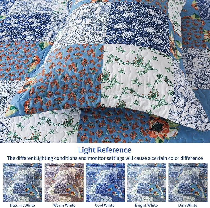 VAPUTAR Queen Size Quilt Set - Reversible Floral Queen Size Bedspreads with Wavy Edges - Lightweight Farmhouse Queen Quilt Bedding Sets for Bed Decorations, 3 Pieces
