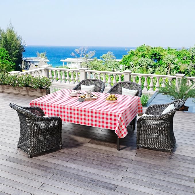 misaya Rectangle Waterproof Vinyl Table Cloth, Buffalo Flannel Backed Tablecloth, Wipeable Plastic Table Cover for Dinner, Kitchen, Outdoor (54" x 78", Red and White)