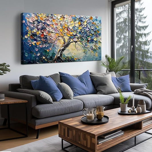 AOZEMI Large Tree Wall Art Colorful Home Decor Modern Canvas Picture Art for Living Room Bedroom Office Abstract Artwork Prints 24"x 48"