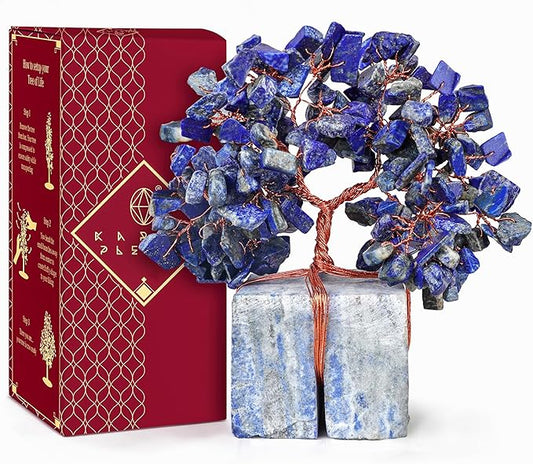 Crystal Tree for Birthday Gifts for Women, Handmade Raw Crystal Base Lapis Lazuli Chakra Healing Crystal Tree of Life for Positive Energy, Money, Good Luck, Christmas Décor, Home and Office Decor