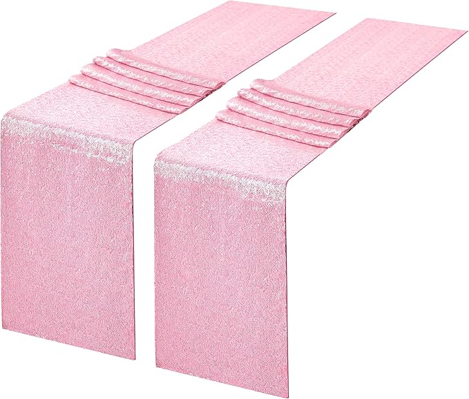 2 Packs 12 x 108 inches Pink Sequin Table Runner, Glitter Pink Table Runner for Wedding Birthday Bachelorette Holiday Party Supplies Decorations Bridal Shower Baby Shower