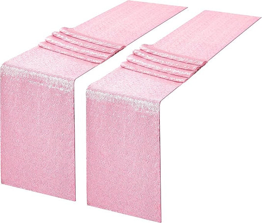 2 Packs 12 x 108 inches Pink Sequin Table Runner, Glitter Pink Table Runner for Wedding Birthday Bachelorette Holiday Party Supplies Decorations Bridal Shower Baby Shower