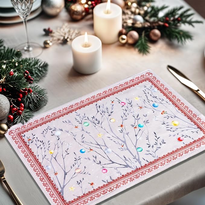 Maison d' Hermine Placemats Set of 4 100% Cotton Washable Cloth Place Mats, Reusable Table Mats for Kitchen Dining Decoration, Party, Wedding, Restaurant (Fairy Christmas, 13" x 19")