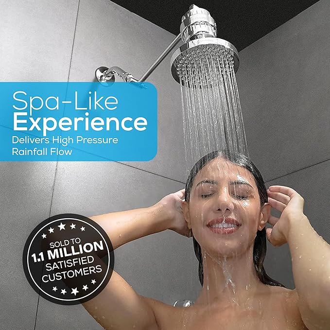 SparkPod Shower Head - High Pressure Rain - Premium Quality Luxury Design - 1-Min Install - Easy Clean Adjustable Replacement for Your Bathroom Shower Heads (Luxury Polished Chrome, 6 Inch Round)