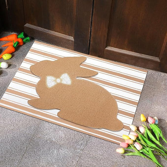 2 Pcs Door Mat Welcome Non Slip Coir Mats Floor Layering Doormats Seasonal for Front Porch Entryway Decor(Rabbit)