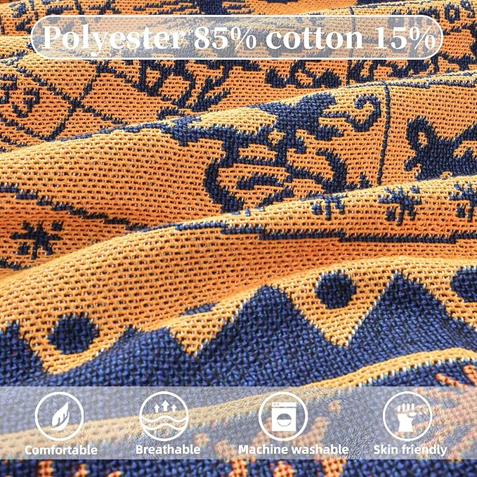 Boho Throw Blanket Reversible Cotton Bohemian Tapestry Hippie Room Decor Outdoor Blanket Double Sided (Boho Horoscope 50"x60")