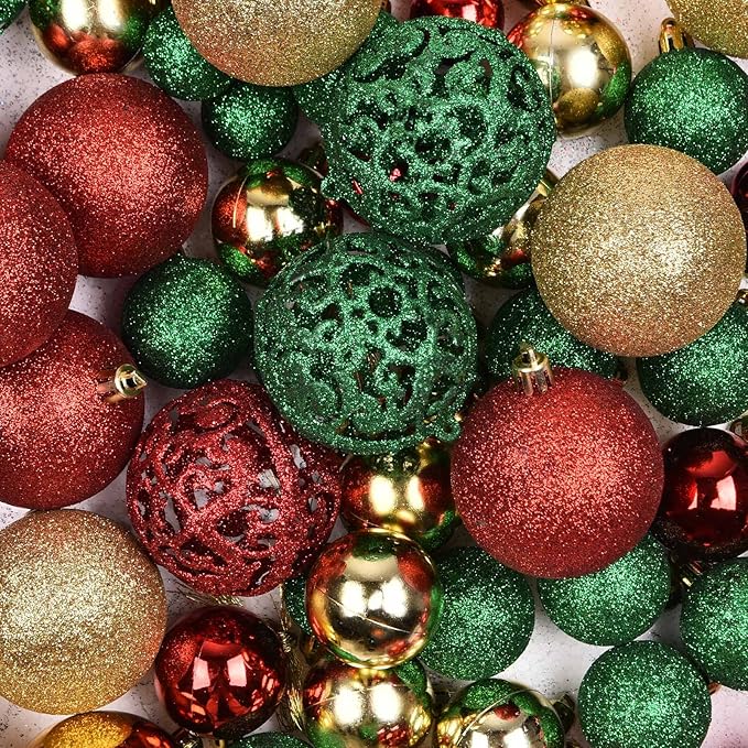 Christmas Balls Tree Ornaments, Shatterproof Christmas Decorations Set with Reusable Hand-held Gift Package for Holiday Xmas Tree Decor (100, Gold, Red, Green)