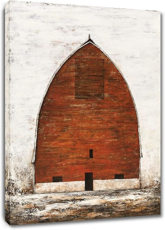 Yihui Arts Red Barn Canvas Wall Art - Hand Painted Vintage Farmhouse Oil Paintings - Modern Abstract Rustic Country Decor Pictures for Living Room Bedroom Bathroom Decoration
