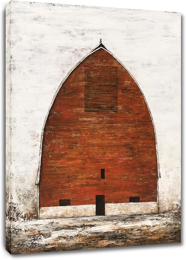 Yihui Arts Red Barn Canvas Wall Art Hand Painted Vintage Farmhouse Oil Paintings Modern Abstract Rustic Decor Pictures for Living Room Bedroom Bathroom Decoration