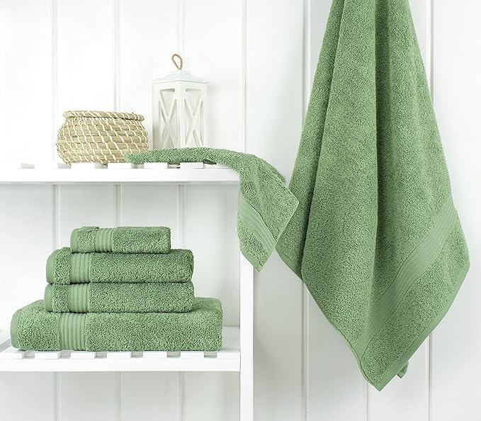 Cotton Paradise 6 Piece Towel Set 100% Cotton Soft Absorbent Turkish Towels for Bathroom 2 Bath Towels 2 Hand Towels 2 Washcloths Sage Green Towel Set