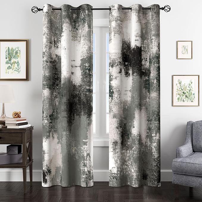 Asuexpect Black Grey Abstract Curtains 2 Panels Abstract Rust Curtain Room Darkening Grommet Window Treatments Modern Decorative for Bedroom Living Room, 42x63 Inches, Black Grey