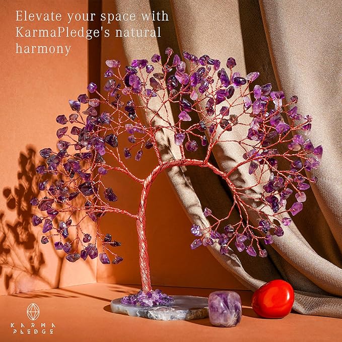 Amethyst Crystal Crystal Tree of Life for Home and Office Decor, Positive Energy, Wealth, Good Luck, Reiki Healing, Handmade Feng Shui Decoration, Birthday Gifts for Women, Mom