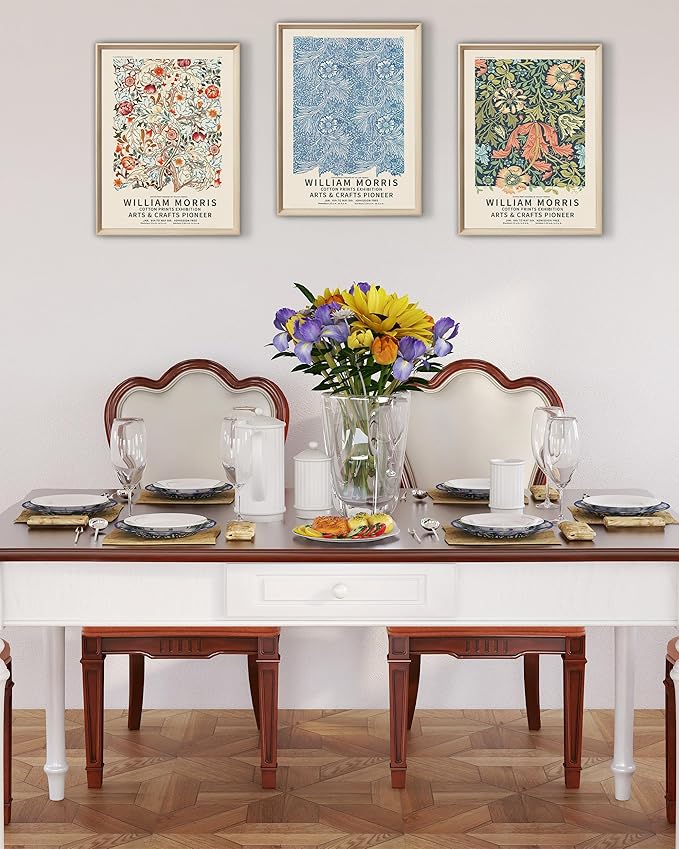 UPWOIGH Framed Wall Art, William Morris Wood Canvas Wall Art,16x12in Cotton Pattern Vintage Poster Wall Decor Aesthetic for Living Room Bedroom, Morris Art-framed-41, 16x12in
