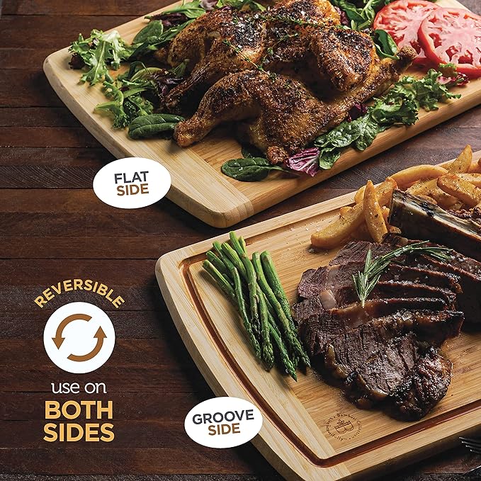 Bamboo Cutting Boards for Kitchen 2-PC Set - Wood Chopping Boards with Juice Groove, 18" x 12" Wooden Cutting Board for Vegetables, Fruit and Cheese Charcuterie Serving Tray XL
