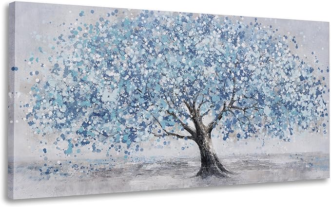 Tree of Life Wall Art Blue Tree Picture Wall Decor Artwork Framed Abstract Canvas Painting Nature Decor for Living Room Bedroom Bathroom Office Home Decor 58"x29"Can Be Hung Directly