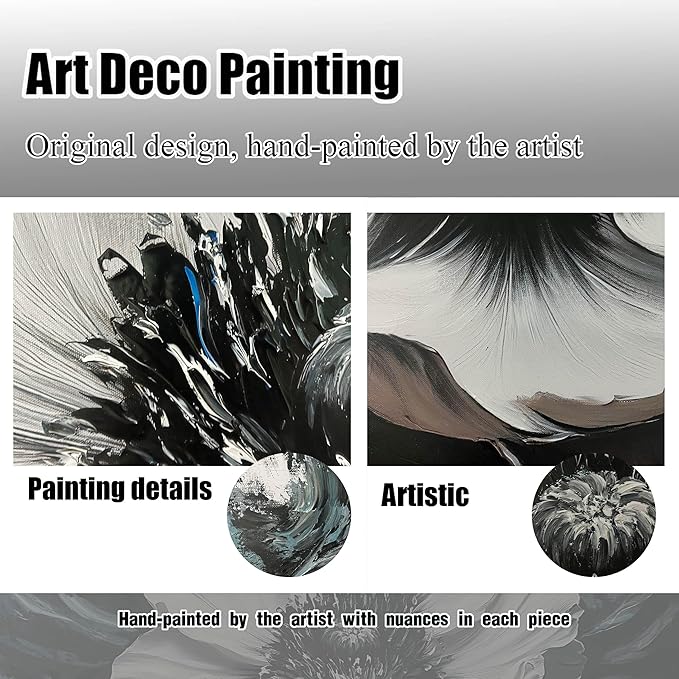 Flower Canvas Art Wall Decor for Living Room - Black and White Hand Painted Painting for Bedroom - Large Picture Frames for Wall Size 29" x 59"