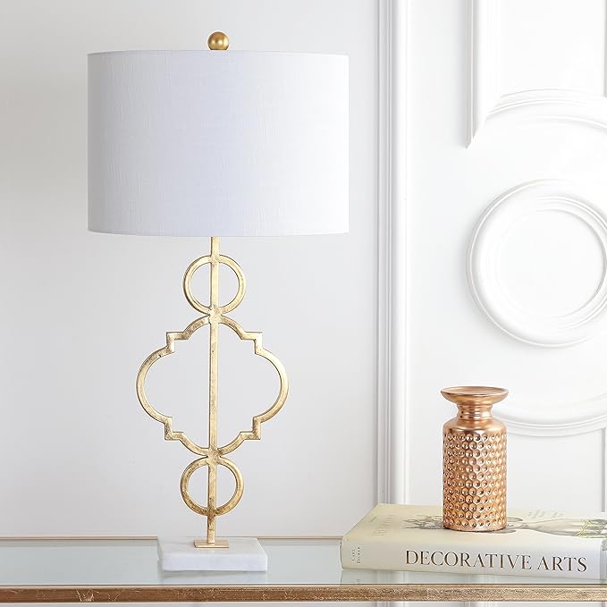 JONATHAN Y JYL3026A July 31" Metal LED Table Lamp Modern Contemporary Bedside Desk Nightstand Lamp for Bedroom Living Room Office College Bookcase LED Bulb Included, Gold/White