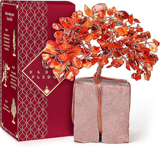 Crystal Tree for Birthday Gifts for Women, Handmade Raw Crystal Base Carnelian Chakra Healing Crystal Tree of Life for Positive Energy, Money, Good Luck, Christmas Décor, Home and Office Decor