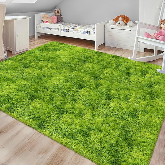 Green Tie-Dyed Rug for Living Room 6x9 Fluffy Area Rug Mat Bedside Throw Rug for Bedroom Kids Room Boys Teens Nursery Baby Dorm Office Home Decor Aesthetic Carpets