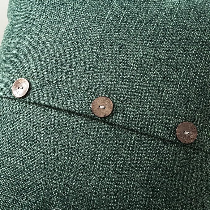 HAUSSY Emerald Green Linen Decorative Throw Pillow Covers 24x24 Inch Set of 2, Square Euro Cushion Case with 3 Vintage Buttons,Modern Farmhouse Home Decor for Couch,Bed