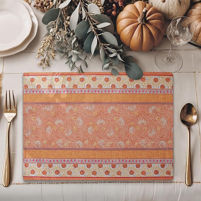 Maison d' Hermine Placemats Set of 4 100% Cotton Washable Cloth Place Mats, Reusable Table Mats for Kitchen Dining Decoration, Party, Wedding, Restaurant (Harvest Festival, 13" x 19")