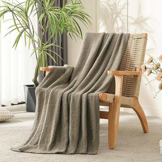 JOOJA Knit Throw Blanket Super Soft Warm Blanket for Couch Lightweight Fluffy Blanket for Bed Sofa 60x80 Inches Taupe