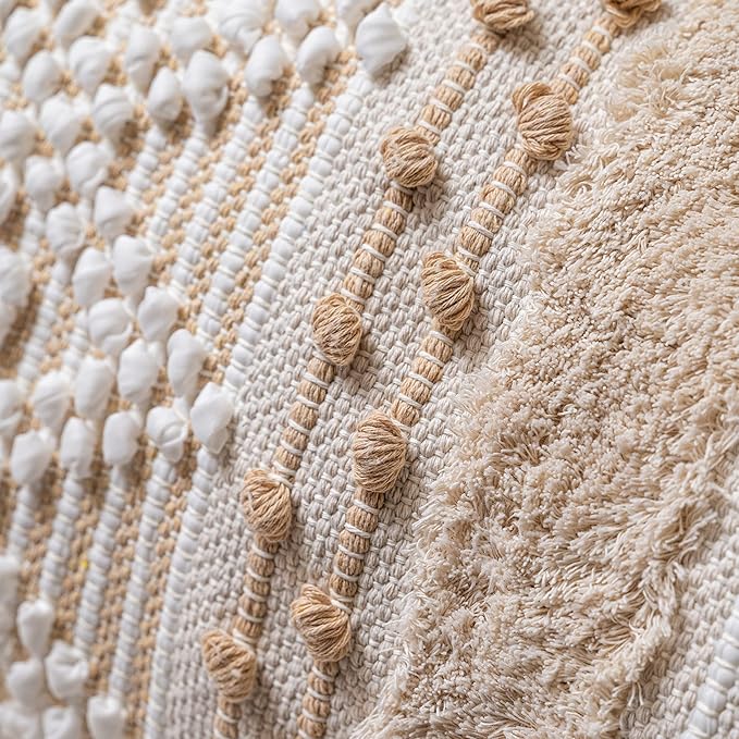 Cream Decorative Lumbar Throw Pillow Cover 14x36 Boho Long Cushion for Bed Neutral Beige White Accent Modern Farmhouse Pillowcase for Bedroom Living Room Couch Sofa Home Décor Cover ONLY