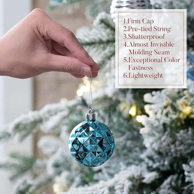 Valery Madelyn Christmas Ornaments Tree Decorations Set for Fall Halloween, 24ct Light Blue Silver Shatterproof Ball Ornaments, 2.36" Hanging Ornament Bulk for Xmas Holiday Party Decor