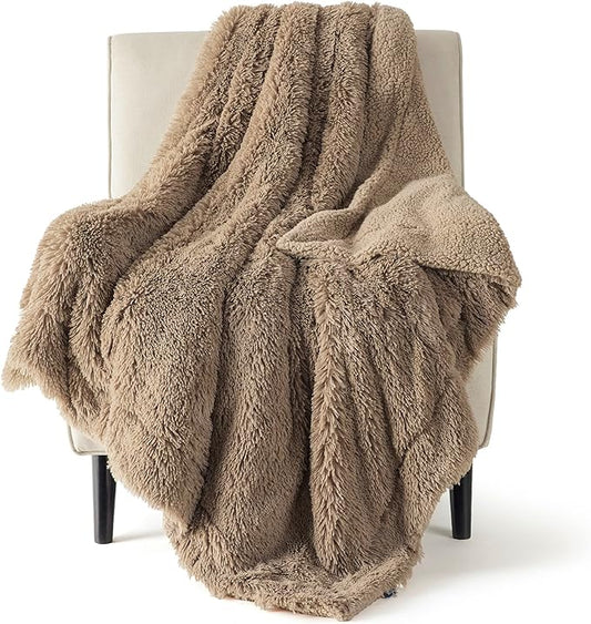 Bedsure GentleSoft Fuzzy Sherpa Faux Fur Twin Blanket, Brown Cozy Gifts for Women Men, Soft Fleece Plush Warm Minky Thick Blanket Twin Size for Bed, Couch, Brown Room Decor Dorm Essentials, 60x80