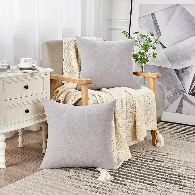 GAWAMAY Decorative Square Throw Pillow Covers 18"x18" Inch Set of 2, Super Soft Chenille Pillows Farmhouse Fall Pillowcase for Living Room Bedroom Sofa Couch Cushion Cover Light Grey 45x45cm