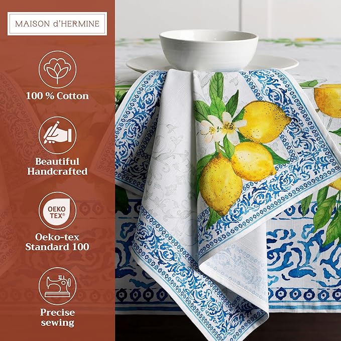 Maison d' Hermine Cloth Napkins Set of 4 100% Cotton Everyday Reusable Square Napkins Cloth Washable, Dinner, Party, Wedding, Restaurant, Spring/Summer (Cedrat, 20" x 20")