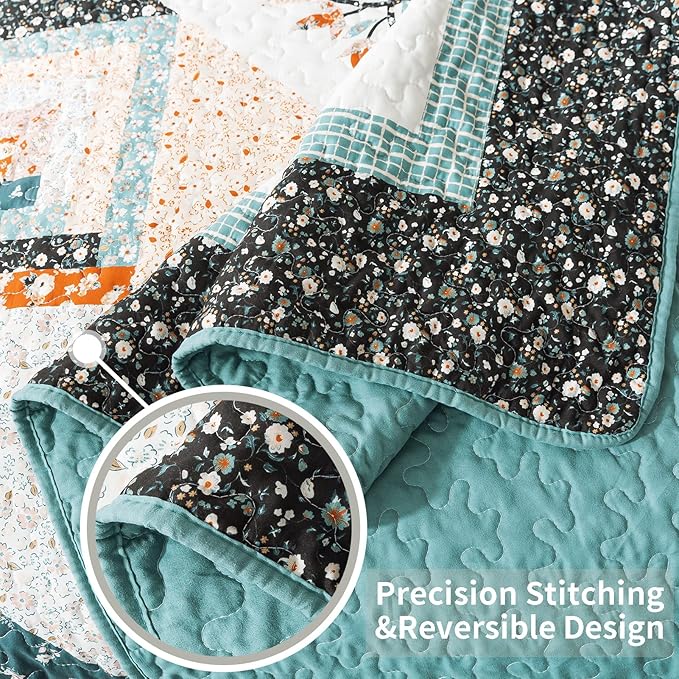 VAPUTAR Quilt King Size Bedding Set - 3 Pieces King Quilt Bedding Set, Boho King Size Quilt, Lightweight Reversible Coverlet Bedspread for Farmhouse Bedroom (Floral)