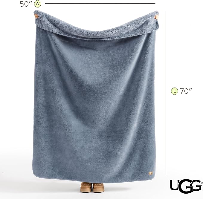 UGG Whitecap Plush Throw Blanket Fleece Lightweight Soft Cozy Throw for Couch or Bed Luxury Home Decor for Living Room Washable Hypoallergenic Blankets for Dorm Decor, 50-inch x 70-inch, Denim Blue