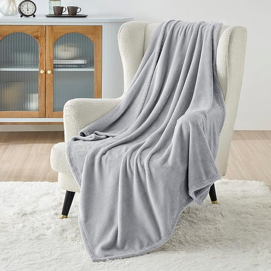 Bedsure GentleSoft Fleece Throw XL Blanket Light Grey - 300GSM Soft Lightweight Plush Cozy Blankets for Bed, Sofa, Couch, Travel, Camping, 50x70 inches