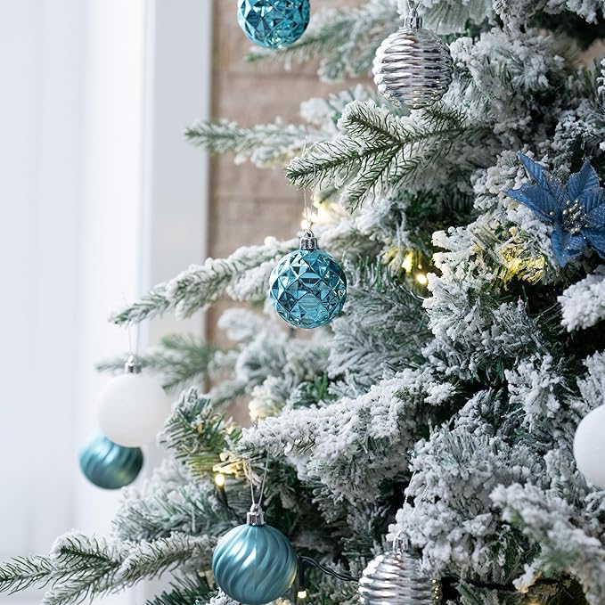 Valery Madelyn Christmas Ornaments Tree Decorations Set for Fall Halloween, 24ct Light Blue Silver Shatterproof Ball Ornaments, 2.36" Hanging Ornament Bulk for Xmas Holiday Party Decor