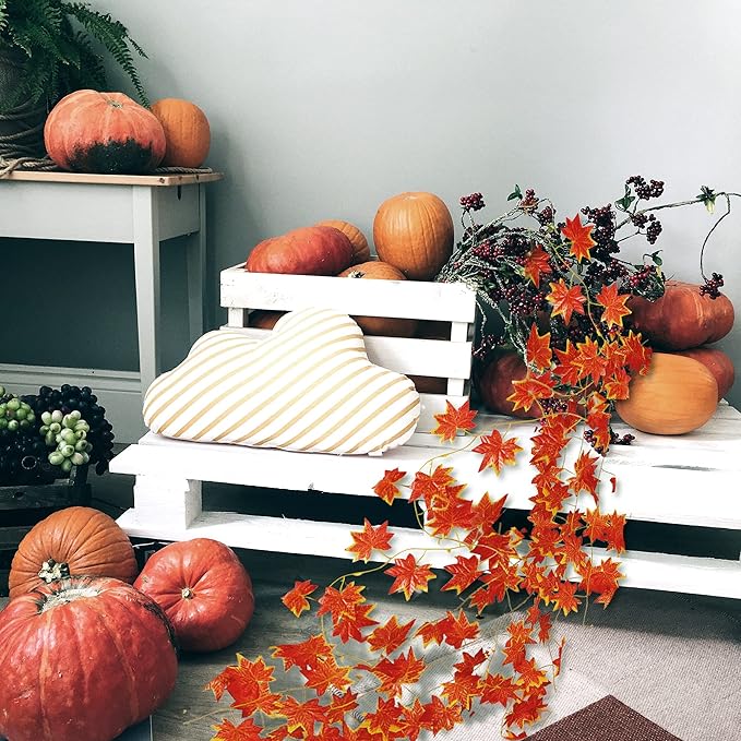 Sggvecsy 12 Pack 92Ft Fall Leaf Garland Artificial Maple Leaves Silk Autumn Hanging Vines Red Ivy Garland for Thanksgiving Home Wedding Party Garden Fireplace Christmas Decor