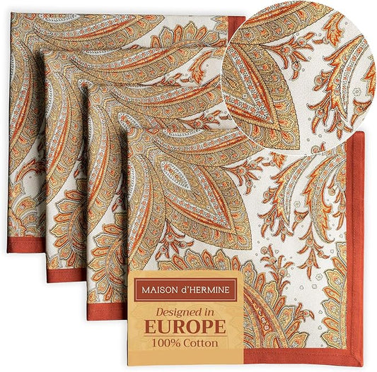 Maison d' Hermine Cloth Napkins Set of 4 100% Cotton Everyday Reusable Square Napkins Cloth Washable, Dinner, Party, Wedding, Restaurant (Kashmir Paisley, 20" x 20")