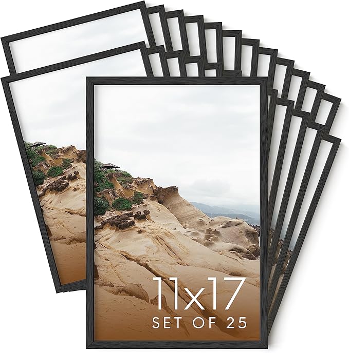 Haus and Hues 11x17 Black Oak Wood Picture Frames Set of 25 - Premium Bulk Picture Frames 11x17 Bundle - Elegant Gallery Wall Frame Set for Posters, Art Display - Ideal for Wall Decor in Home & Office