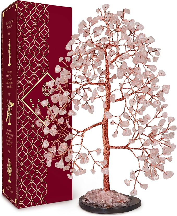 Crystal Trees for Home and Office Decoration, Rose Quartz Chakra Healing Crystals Feng Shui Handmade Trees for Positive Energy, Money, Good Luck, Christmas Decor, Birthday Gifts for Women, Mom