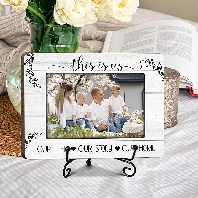 This Is Our Home Photo Frame, House Warming New Home Gifts for Couples Women Men Her Him, Home Office Farmhouse Desk Decor (for 4x6 Photo)-A43