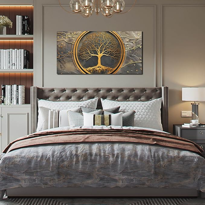 Trees Canvas Wall Art for Living Room - Gold Wall Art for Office - Canvas Art Wall Decor for Dining Room Size 20" x 40"