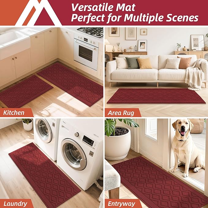 COSY HOMEER 60x24Inch/36X24Inch Kitchen Rugs Sets Non-Slip Washable Kitchen Mats for Floor Polypropylene Absorbent Kitchen Runner for Kitchen Sink Hallway Entryway(Red)