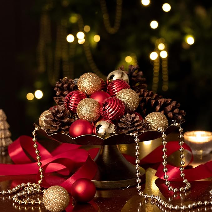 Valery Madelyn 1.57 Inches Small Christmas Tree Decorations Ornament Set for 4th of July Fall Halloween, 24ct Red and Gold Shatterproof Hanging Ball Ornaments Holiday Party Decor