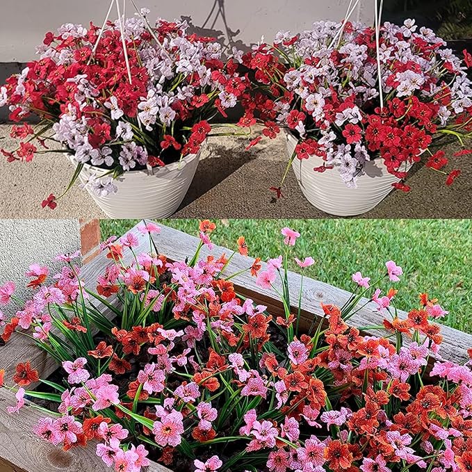 20 Bundles Artificial Flowers for Outdoors, UV Resistant Fake Flowers with Plastic Plants, Faux Silk Flowers for Planter outdoors, Fake realistic flowers For Window Box Front Porch Patio Decor-Red