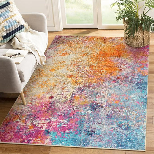 Lahome Modern Abstract Area Rug - 4x6 Colorful Living Room Rug Soft Bedroom Rug Washable Entryway Mat, Rainbow Non Slip Indoor Floor Throw Carpet for Basement Apartment Playroom Office