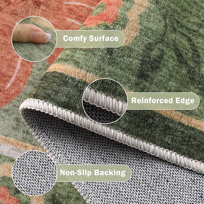 Beeiva Floral 6x9 Area Rugs for Living Room, Washable Green Area Rugs with Low Plie, Soft Flower Ultra Thin Rug Carpet for Bedroom Office Dorm Dining Room Playroom Décor (Green,6'x9')