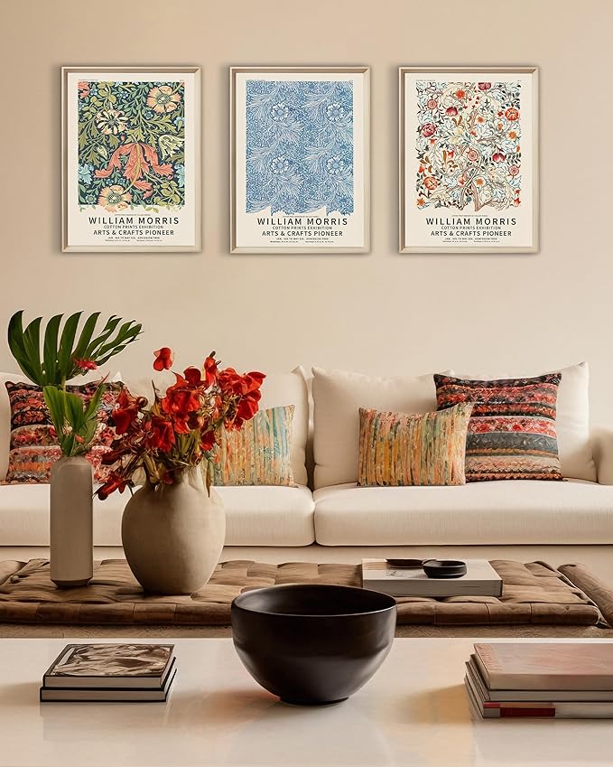 UPWOIGH Framed Wall Art, William Morris Wood Canvas Wall Art,16x12in Cotton Pattern Vintage Poster Wall Decor Aesthetic for Living Room Bedroom, Morris Art-framed-41, 16x12in