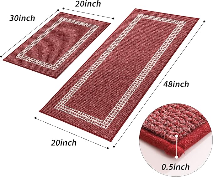 COSY HOMEER Kitchen Rugs Non-Slip 20x30/20x48 Inch Thick Polypropylene Standing Mat for Home Machine Washable, Red