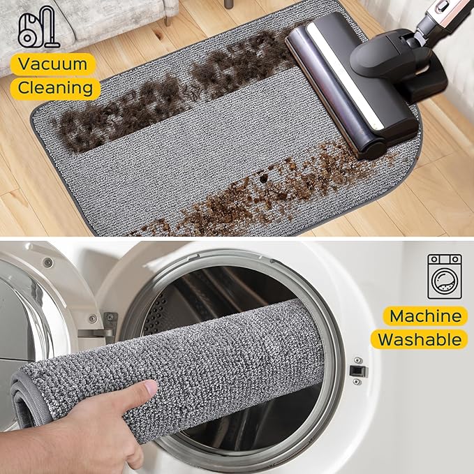 Washable Kitchen Rug 24" x 47" / 60cm x 120cm, Non Slip Kitchen Mat for Floor, Absorbent Indoor Entryway Runner Rug for Laundry, Bathroom, Bedroom,Door